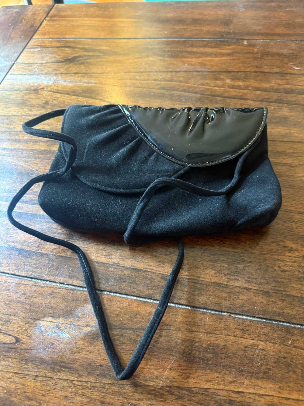 Vintage Black Evening Clutch with Velvet and Patent Leather Trim